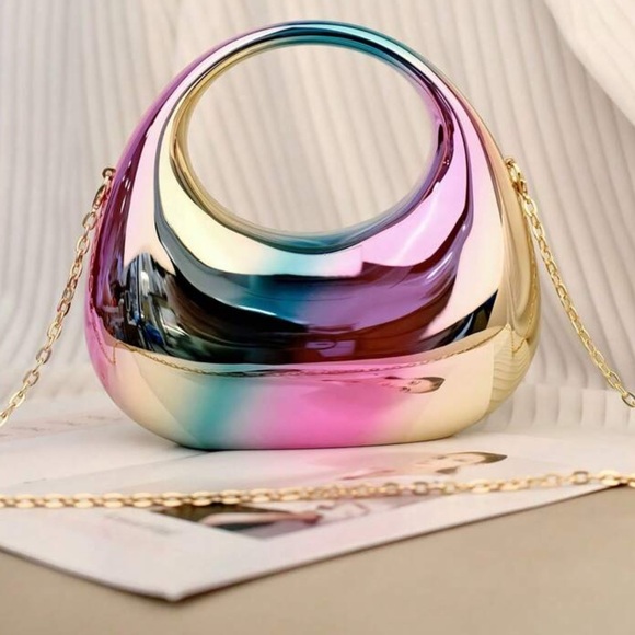 Handbags - •Let’s Ombré• Colorful Metallic Medium Sized Circular Handle Snap Closure Bag